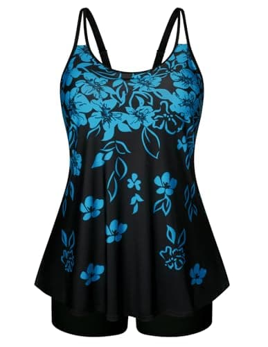 Hanna Nikole Women Floral Bathing Suit Tops Modest Swimwear Two Piece Tummy Control Swimsuits Falling Flowers 7XL - Image 1