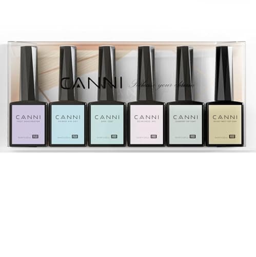 CANNI 6Pcs 9ml Hema-Free Nail Dehydrator Primer, Base Coat Reinforce Diamond Gel Top Coat and Matte Top Coat Gel Nail Polish Set, Soak Off LED Nail Gel Polish Set Nail Art Starter Manicure Salon - Image 1
