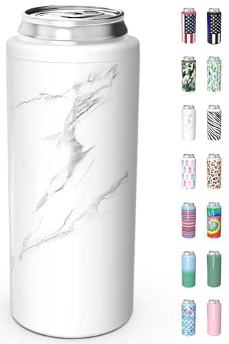 TILUCK Skinny Can Cooler for Slim Beer & Hard Seltzer, Stainless Steel, Doucle-Walled Stainless Steel Insulated Slim Cans, Standard 12 oz (Marble)