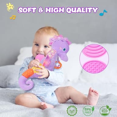Fuzqq Baby Girl Toys 0-6 Months,Musical Stuffed Animal Plush Toy with Rattle,Soft Newborn Toy for 0 3 6 9 12 Months Girls,Baby Girl Gift,Purple - Image 4