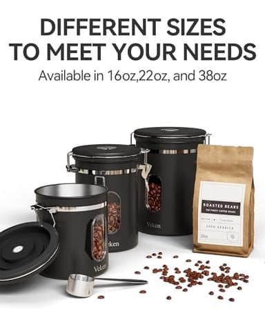 Veken Large Coffee Canister with Window, Rice Kitchen Food Storage Airtight Stainless Steel Container with Lids, Date Tracker and Scoop, Grounds, Beans, Tea, Flour, Cereal, Sugar Jars, 38oz, Black - Image 6