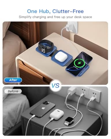 Iseyyox Charging Station for Apple Devices - 3 in 1 Magnetic Foldable Wireless Charger Dock - Travel Charging Pad for MagSafe iPhone 16 15 14 13 12 Pro Max Plus Watch & Airpods - Image 6