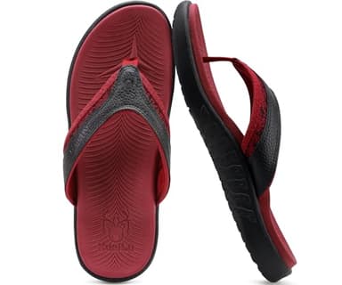 KuaiLu Mens Leather Sport Flip Flops Comfort Orthotic Thong Sandals with Plantar Fasciitis Arch Support for Outdoor Summer - Image 2