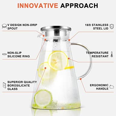 SUSTEAS 2.0 Liter 68oz Glass Pitcher with Lid, Easy Clean Heat Resistant Glass Water Carafe with Handle for Hot/Cold Beverages - Water, Cold Brew, Iced Tea & Juice, With 1 Long-Handled Brush Included - Image 3
