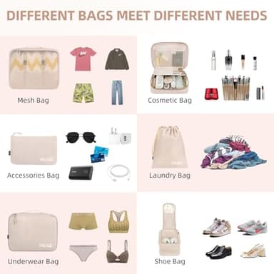 BAGAIL 8 Set Packing Cubes Luggage Packing Organizers for Travel Accessories-Cream - Image 4