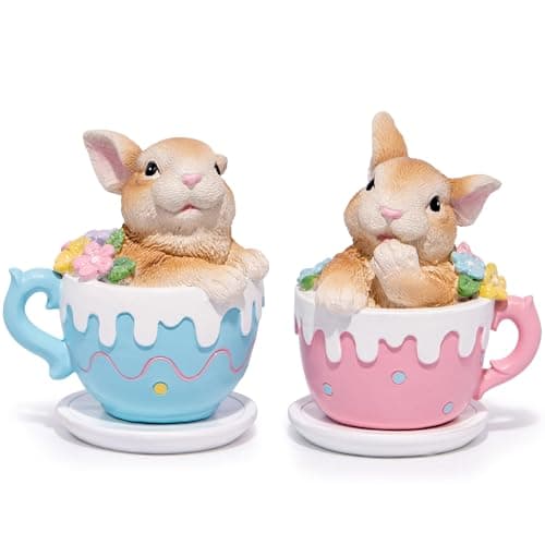 Hodao 2PCS Easter Bunny Cup Decoration Spring Rabbit Decor Figurines Tabletopper Decoration for Party Home Holiday Cute Bunny for Easter Day Gifts Home Holiday Celebrations (Brown) - Image 1