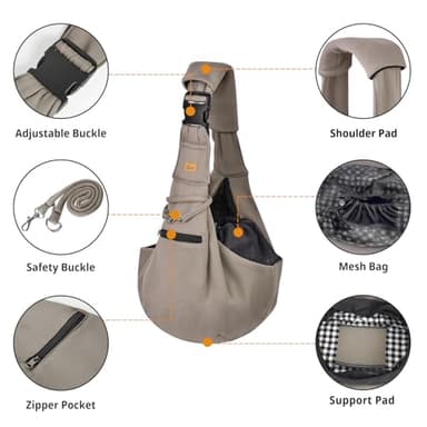 CUBY Dog and Cat Sling Carrier - Hands Free Reversible Pet Papoose Bag - Soft Pouch and Tote Design - Suitable for Puppy, Small Dogs Cats Outdoor (Khaki Senior, Adjust Strap 2.0)… - Image 4