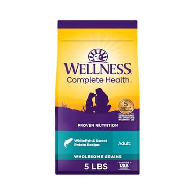 Wellness Complete Health Dry Dog Food with Grains, Natural Ingredients, Made in USA with Real Meat, All Breeds, For Adult Dogs (Whitefish & Sweet Potato, 5-Pound Bag) - Image 1