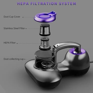 Mattress Vacuum Cleaner, Handheld UV Bed Vacuum Cleaner 16KPa & 12800 Vibrations Per/Min Upgraded Effectively Clean Up Bed, Pillows, Cloth Sofas, Carpets and Ther Fabric Surfaces - Image 5