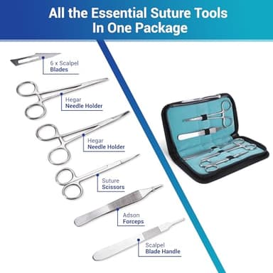 Alcedo Suture Practice Kit for Medical Students | Complete Set (32 Pieces) Include Durable Large Suturing Pad with Pre-Cut Wounds, Tools Kit, and Suture Threads | Perfect for Practice, Demonstration - Image 7