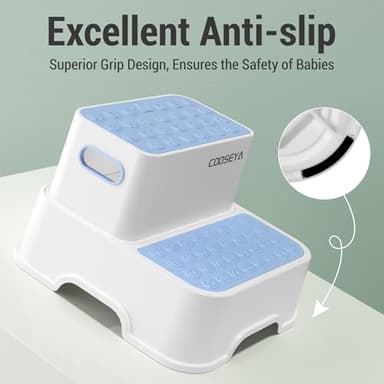 COOSEYA 2 Step Stools for Kids,Toddler Step Stool for Bathroom Sink,No-Slip Double up Stepping for Toddlers Bathroom, Multifunctional Toilet Potty Stool for Kids,Toilet Potty Training(2 Packs)（Blue） - Image 3