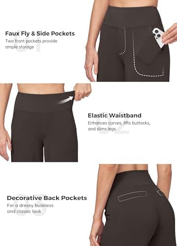 Willit Women's Yoga Pants Wide Leg Dress Work Pants Stretch Casual Pants Slacks with Pockets High Waist 28" Coffee XL - Image 5
