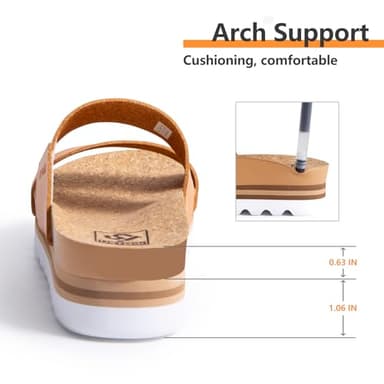Ustogi Flatform Platform Sandals Women Arch Support Beach Slides Orthotic Summer Causal Cork Footbed Lightweight Thick Sole Comfortable Fashion Slip on Cushion Cute 2 Strap 01(6, Brown) - Image 5