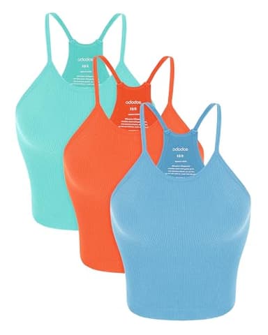 ODODOS Women's 3-Pack Seamless Cami Tops Ribbed Camisole Tank Top, Aqua+Orange+Cyan Blue, Medium/Large - Image 1