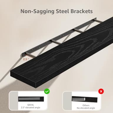 QEEIG Floating Shelves for Wall 55.1" Extra Long - Wall Mounted Shelf Bathroom Kitchen Living Room Bedroom Farmhouse Home Decor Display Bookshelf Large 55.1 x 9.3 inch Set of 2, Black (008-140B) - Image 4