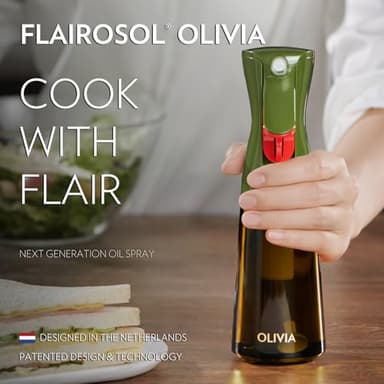 FLAIROSOL OLIVIA Oil Sprayer for Cooking, 200ml Glass Olive Oil Sprayer, Continuous Cooking Spray with Portion Control, Oil Dispenser for Kitchen, Air Fryer, Salad, BBQ (Green Bottle, Gold Print) - Image 8