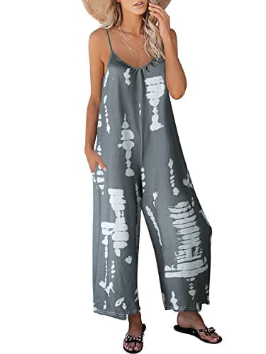 ANRABESS Women Jumpsuits 2025 Casual Sleeveless Spaghetti Strap Boho Wide Leg Rompers Dressy Summer Outfits Vacation Clothes Tie dye grey XX-Large - Image 1