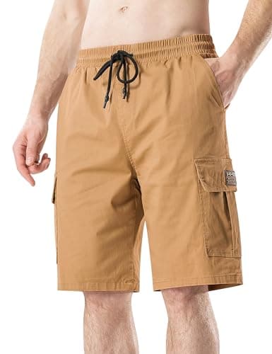 HHZ Drawstring Cargo Shorts for Mens Cotton Stretch Relaxed Fit with 6 Pockets Casual Work Hiking Summer Beach Short Man Twill Chino Shorts Khaki 2# 2X-Large - Image 1