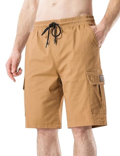 HHZ Drawstring Cargo Shorts for Mens Cotton Stretch Relaxed Fit with 6 Pockets Casual Work Hiking Summer Beach Short Man Twill Chino Shorts Khaki 2# 2X-Large - Image 1