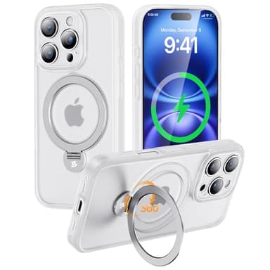 MAGIC JOHN for iPhone 16 Pro Max Case, with Magnetic Sturdy Kickstand [Military Drop Protection] [Compatible with MagSafe] Shockproof Translucent for iPhone 16 Pro Max Case 6.9'', Translucent White - Image 1