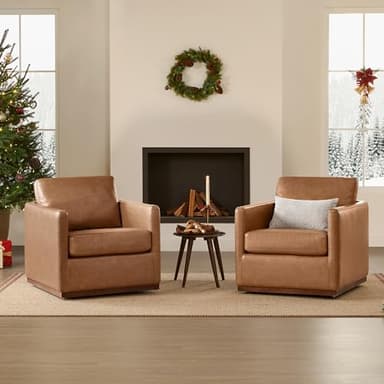 CHITA Genuine Leather Swivel Accent Chair, FSC Certified Mid Century Modern Arm Chair for Living Room and Bedroom, Fully Assembled, Saddle - Image 5