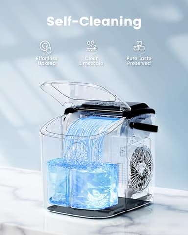 CyberChill Countertop Ice Maker, Portable Ice Machine with Handle, 6 Mins Fast Ice, 26 lbs/Day, Self-Cleaning with Ice Basket & Scoop, for Home, Kitchen, RV, Camping - Image 4