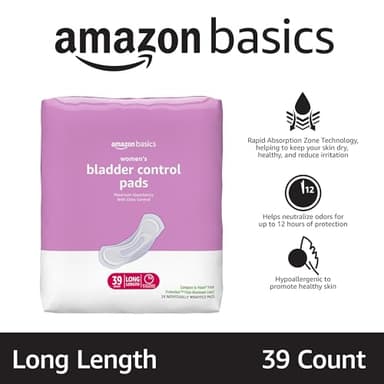 Amazon Basics Incontinence Pads for Women Long, Bladder Control, Postpartum, Maximum Absorbency, Unscented, 39 Count - Image 2