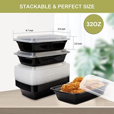 50 Pack- Meal Prep Containers 32oz, Plastic Food Prep Containers Reusable, Leakproof To Go Food Containers with Lids, BPA-Free, Microwave/Dishwasher/Freezer Safe - Image 6