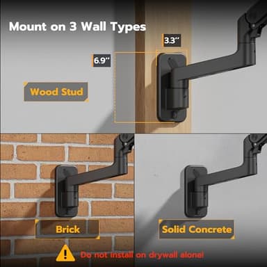 ARES WING Wall Mount Monitor Arm for 17-49 Inch Ultrawide Screens, Heavy Duty Single Monitor Mount Holds 44 lbs, Fully Adjustable Gas Spring Wall Mount, 75x75/100x100 VESA Mount, Black - Image 7