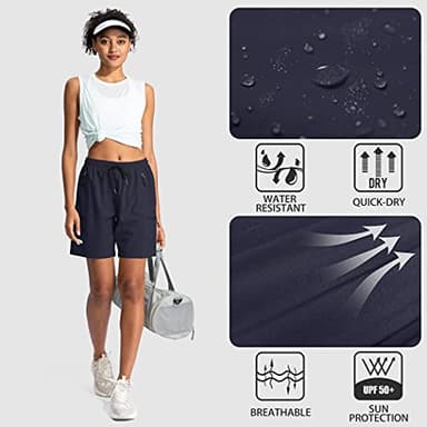 SANTINY Women's 5''/ 7''/9'' Hiking Cargo Shorts Quick Dry Lightweight Summer Shorts for Women Athletic Golf Zipper Pockets(Navy_M) - Image 5