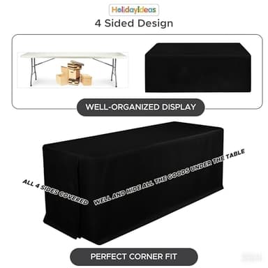 HolidayIdeas Fitted Black Tablecloths for 6 Foot Rectangle Table, Wrinkle Resistant Washable Table Cover 72x30 Inch for Vendor Booth Display, Banquet, Trade Show, 4 Pcs - Image 5