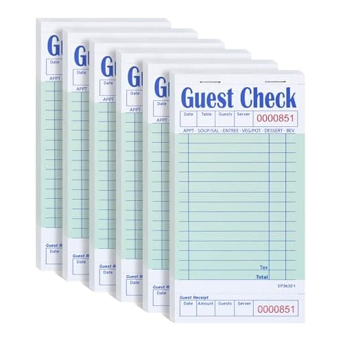 DGBDPACK 6 Guest Checks for Servers, Server Note Pads, Waiter Checkbook, Waitress Notepad for Restaurants, 50 Sheets/Pack, 300 Total Tickets,Thin Paper Checks - Image 1