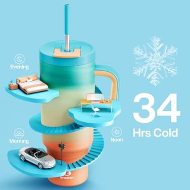 ENCOOL 40 oz Tumbler with Handle and Straw, 100% Leakproof Insulated Tumbler with Lid and Straw, Stainless Steel Travel Mug, Keeps Cold for 34 Hours, Car Cup Holder Friendly (Avenue) - Image 2