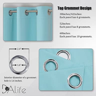 DUALIFE Aqua Curtains for Living Room Bedroom Light Blocking Window Curtains Triple Weave Room Darkening Curtain Panels Thermal Insulated Grommet Top 52X45 - Image 3