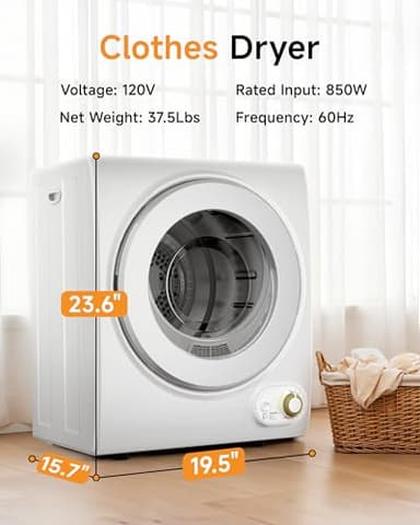 Gleedelish 10 LBS Portable Dryer, 1.5 Cu.Ft. Portable Clothes Dryer with Knob Control, Stainless Steel Drum, Exhaust Pipe, 850W Drying Machine for Apartment, Dorm, Home, White - Image 8