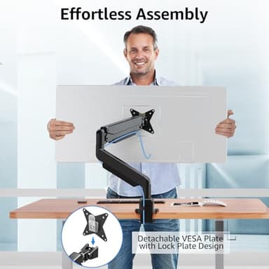 MOUNT PRO Single Monitor Mount for Max 43 Inch Ultrawide Computer Screen, Premium Aluminum Heavy Duty Monitor Arm Holds 6.6lbs to 33lbs, Gas Spring Full Motion Display Desk Stand, VESA Mount - Image 9