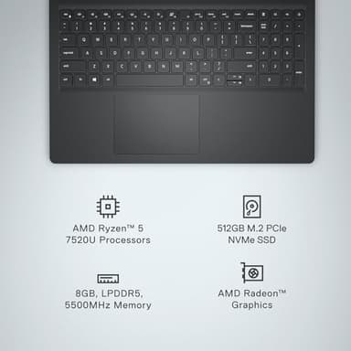 Dell Inspiron 15 3535 Laptop - 15.6-inch FHD (1920 x 1080) Display, AMD Ryzen 5 7520U Processor, 8GB DDR4 RAM, 512GB SSD, AMD Radeon Graphics, Windows 11 Home, 6-Months Migrate - Carbon Black - Image 3