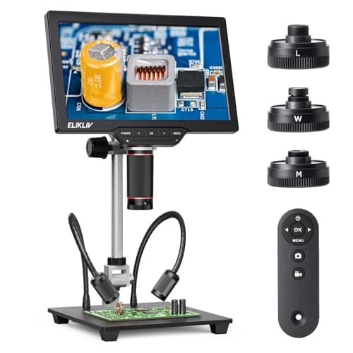 Elikliv 4K Soldering Digital Microscope: TL301 Max Magnetic 3-Lens Coin Microscope Magnifier with 10.1" IPS Display, Soldering Microscopes for Adults, Side Lights, 10" Stand, PC/TV Compatible, 64GB - Image 1