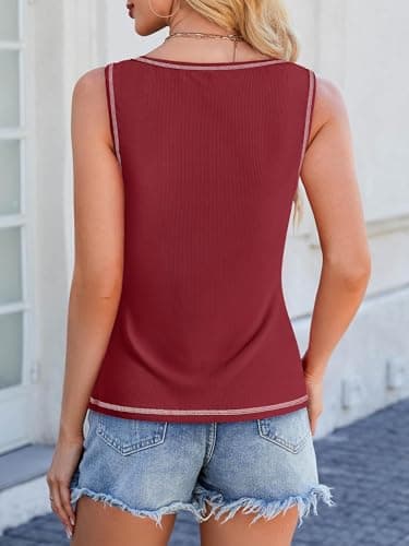 GKBK Women Ribbed Tank Top Sleeveless Casual Crew Neck Long Tank Fitted Strap Slim Basic Cami Tops Wine Red M - Image 5