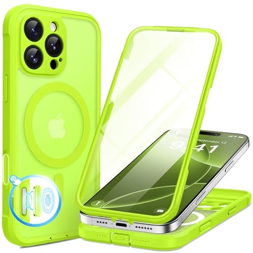 BERFY for iPhone 16 Pro Max Case, Compatible with MagSafe, Built-in 9H Tempered Glass Screen Protector and Camera Protection, Full Body Shockproof Matte Phone case for 16 Pro Max 6.9", Bright Green - Image 1