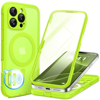 BERFY for iPhone 16 Pro Max Case, Compatible with MagSafe, Built-in 9H Tempered Glass Screen Protector and Camera Protection, Full Body Shockproof Matte Phone case for 16 Pro Max 6.9", Bright Green - Image 1