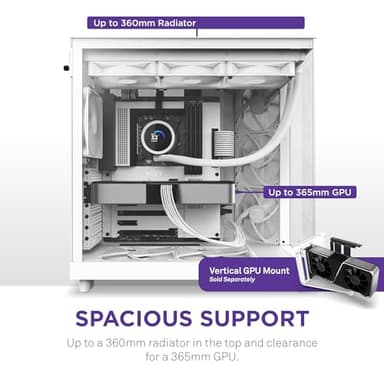 NZXT H6 Flow | CC-H61FW-01 | Compact Dual-Chamber Mid-Tower Airflow Case | Panoramic Glass Panels | High-Performance Airflow Panels | Includes 3 x 120mm Fans | Cable Management | White - Image 9