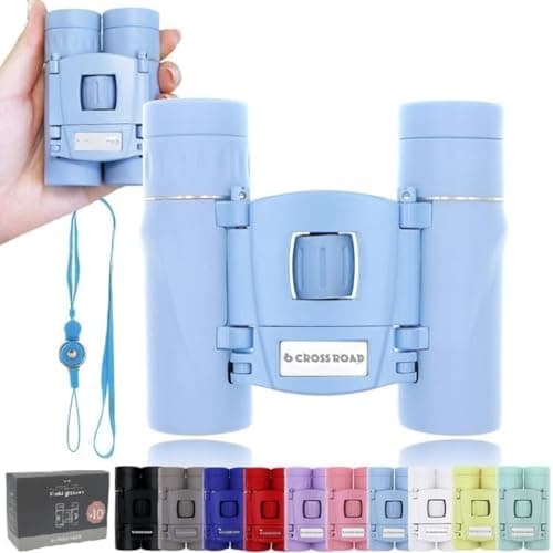 CROSSROAD 10x Binoculars for Adults and Children, Mini Pocket Binoculars, Waterproof Compact Binoculars for Bird Watching, Hunting, Concerts, Theater, Opera, Travel, Japan Quality (Light Blue)