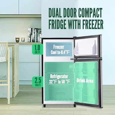 WANAI Mini Fridge with Freezer, 3.5 cubic feet 2- Doors Small Refrigerator Features 7 Gear Mechanical Control, Side Bottle Rack, Ideal for Dorm, Kitchen, Apartment, Office, Silver - Image 3