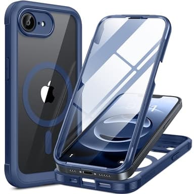 Miracase Magnetic for iPhone 16e Case Full-Body Phone with Built-in Glass Screen Protector, [Compatible with MagSafe] Military Drop Proof 16E Cover Bumper 6.1 inch, Blue - Image 1