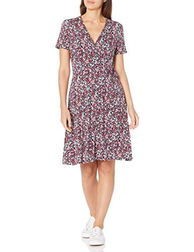 Amazon Essentials Women's Short Sleeve Faux-Wrap Dress, Navy Ditsy Floral, XX-Large - Image 1