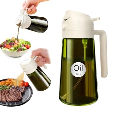 YARRAMATE 16oz/470ml Light-Blocking Dark Oil Sprayer for Cooking, 2 in 1 Olive Oil Dispenser Bottle for Kitchen, Premium Dark Green Glass Oil Bottle, Food-Grade Oil Mister for Air Fryer, BBQ (White) - Image 1
