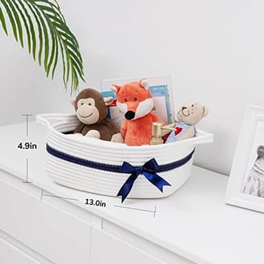 CHICVITA White Small Basket for Gifts, Baby Cute Basket for Nursery Toys, Diapers, Woven Baskets for Storage, Decorative Baskets for Shelves, 13 x 9.8 x 5 inches - Image 4