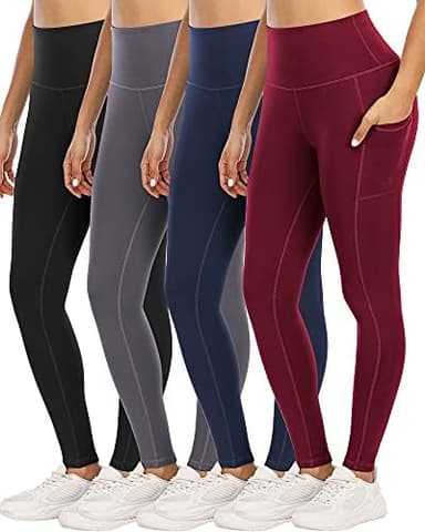 4 Pack Leggings with Pockets for Women,High Waist Tummy Control Workout Yoga Pants - Image 3