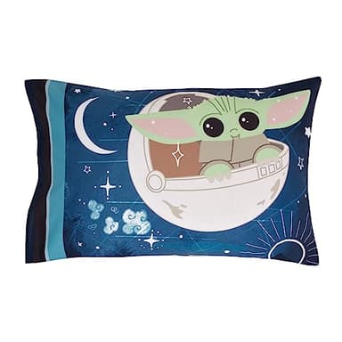 NoJo Star Wars The Child Little Bounty Blue, Green and White Grogu The Force is Strong with This Child 4 Piece Toddler Bed Set Comforter, Fitted Bottom Sheet, Flat Top Sheet and Reversible Pillowcase - Image 5